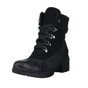 Blondo Women's Sz 9.5 Nevin Boot Waterproof Combat Leather Faux Fur Collar Black